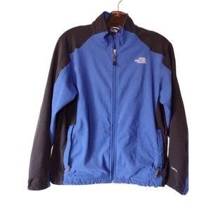 North Face Apex Full Zip Jacket Boys Size L Softshell Blue Black Stretch Logo